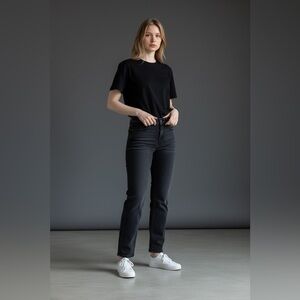 Madewell High-Rise Slim Straight Jeans, Faded Black Denim, Size 26